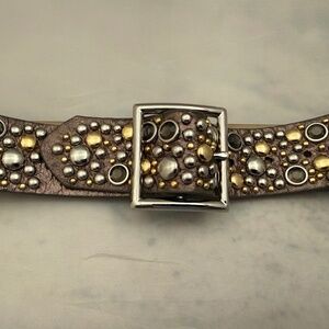 Leather belt silver and gold studs